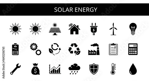 Vector Collection of Solar Energy, Renewable, and Eco Icons