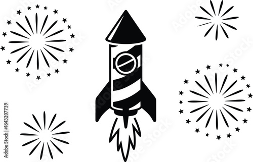 Rocket with fireworks around