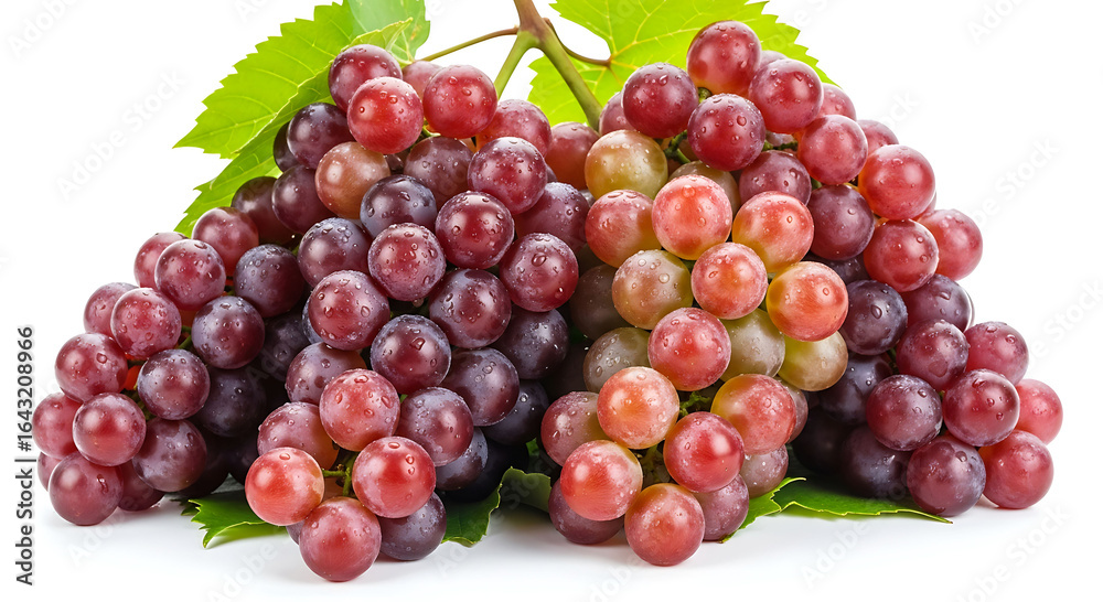 Fototapeta premium Red and green grapes with water droplets on white background