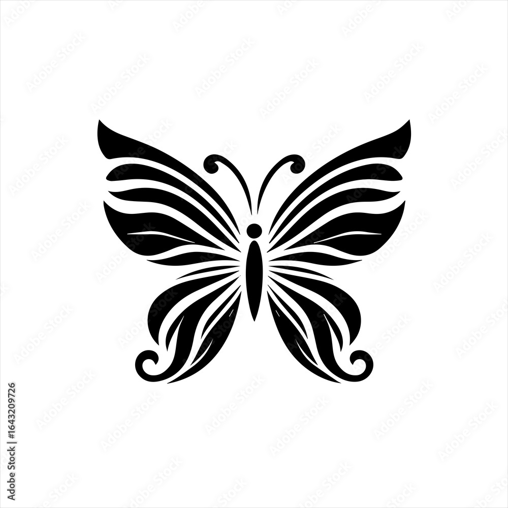 Fototapeta premium Elegant black butterfly silhouette with stylized wings