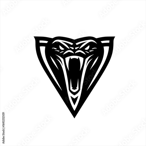 Aggressive cobra head logo design in black and white