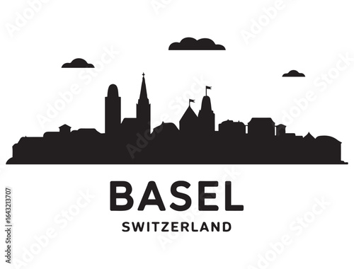 Basel skyline silhouette. Landscape Basel, Switzerland. Vector illustration. Vector black silhouette. with white background.