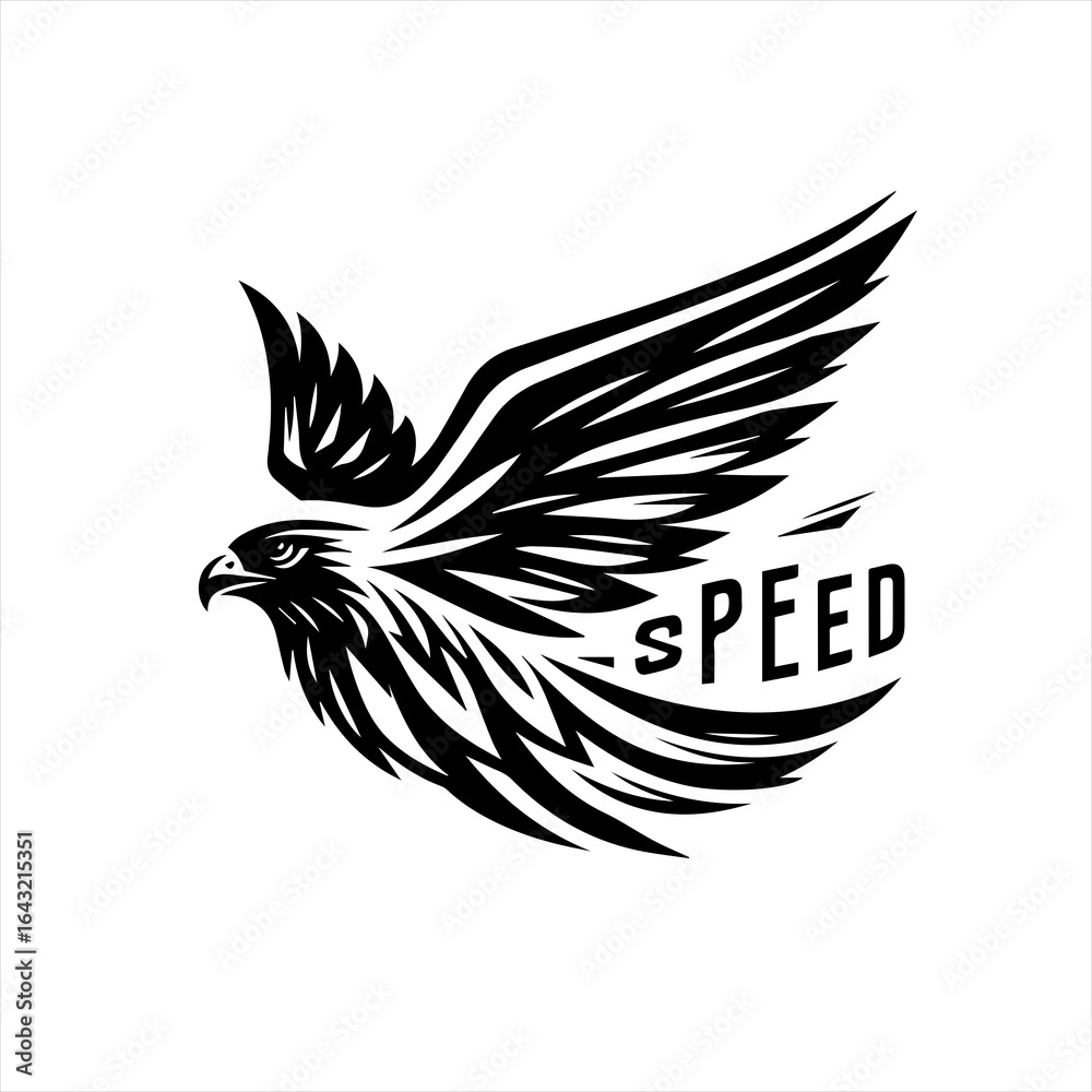 Obraz premium Stylized black eagle in flight with speed text