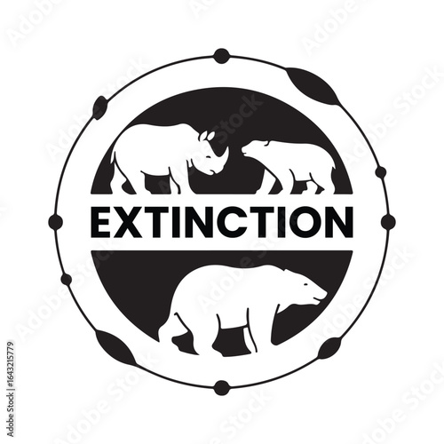 Extinction graphic with rhino, bear, and polar bear in a circle frame