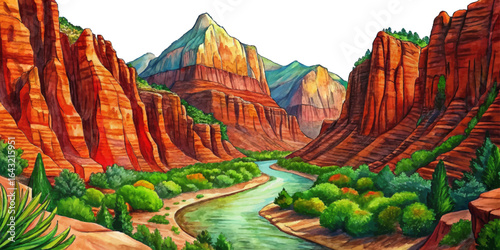 Zion National Park towering red cliffs, narrow canyons, Virgin River flowing, Utah’s desert beauty, hiking paradise
