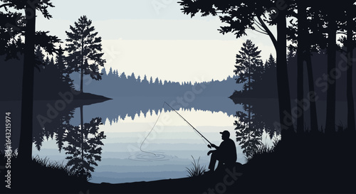 serene fisherman silhouette find your peaceful escape in natures embrace perfect for relaxation and solitude themes