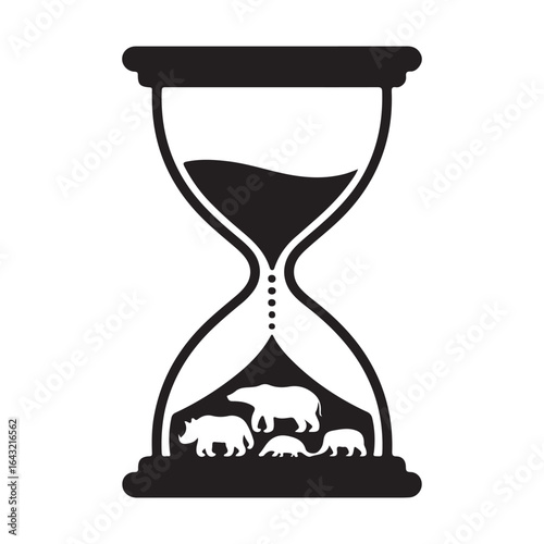 Hourglass with animals inside representing endangered species time