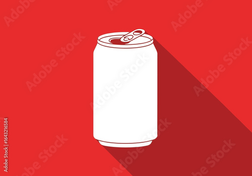 Illustration of a white aluminum can with a long shadow on a red background for a refreshing drink