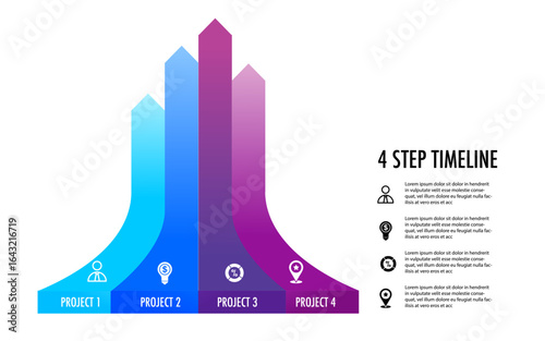 infographic template 4 step for business direction, marketing strategy, diagram, data, growth, arrow timeline