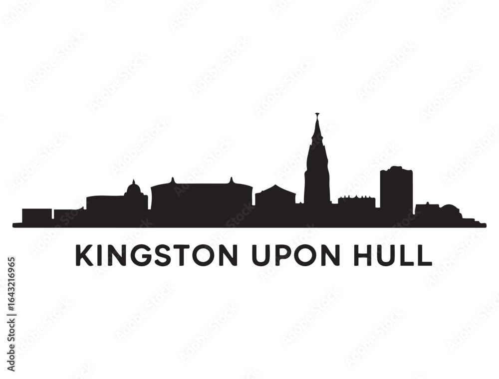 Naklejka premium Kingston Upon Hull skyline silhouette. Vector illustration. Vector black silhouette. with white background.