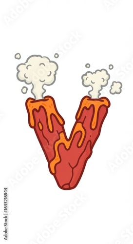 Letter V with Volcano Lava Design