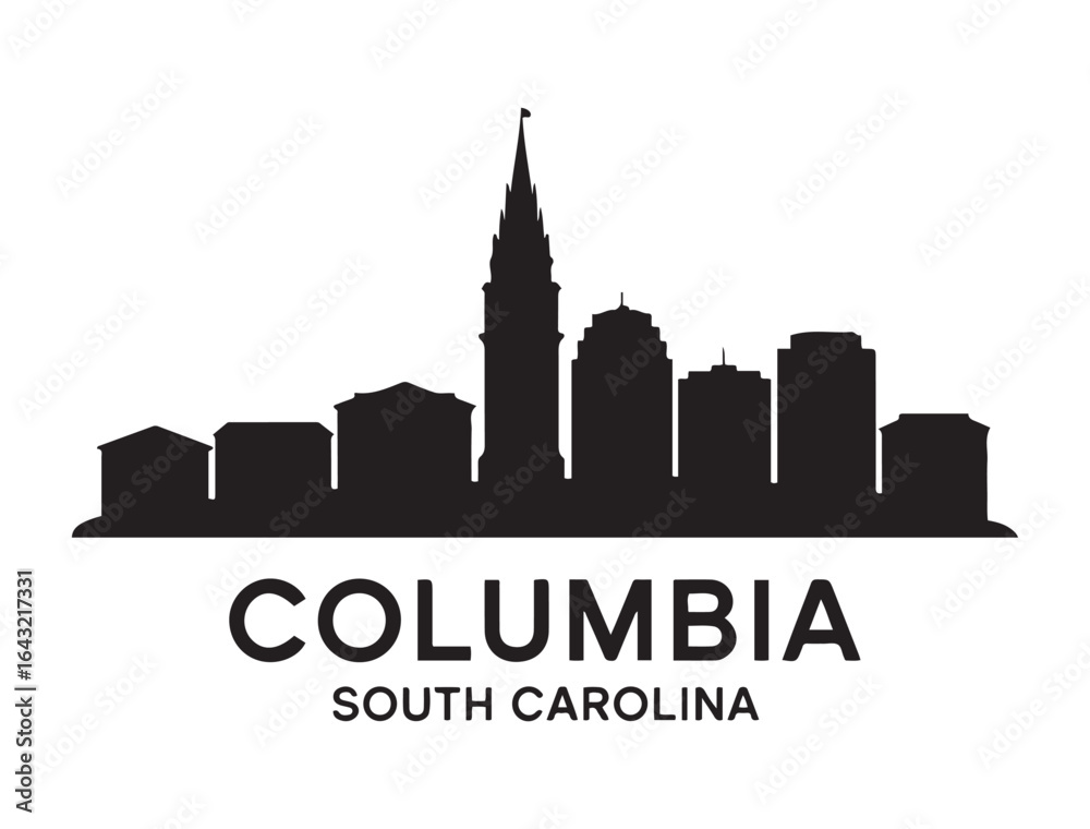 Obraz premium Columbia skyline silhouette. Landscape Columbia, South Carolina. Vector illustration. Vector black silhouette. with white background.