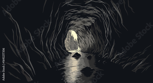 discover the hidden light a dramatic cave entrance with serene waterway perfect for adventure exploration and mystery themes