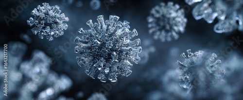 The intricate structure of a virus magnified under microscopic view.