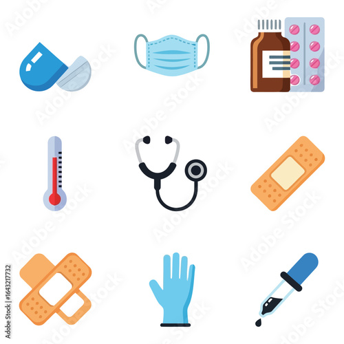 Art of medical and healthcare icons isolated on white background
