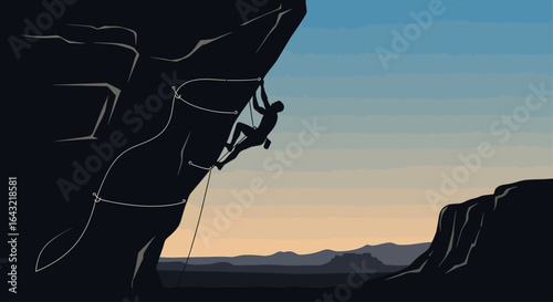 conquering the summit a silhouette of a climber ascending a rocky peak at sunset representing perseverance determination and the pursuit of goals