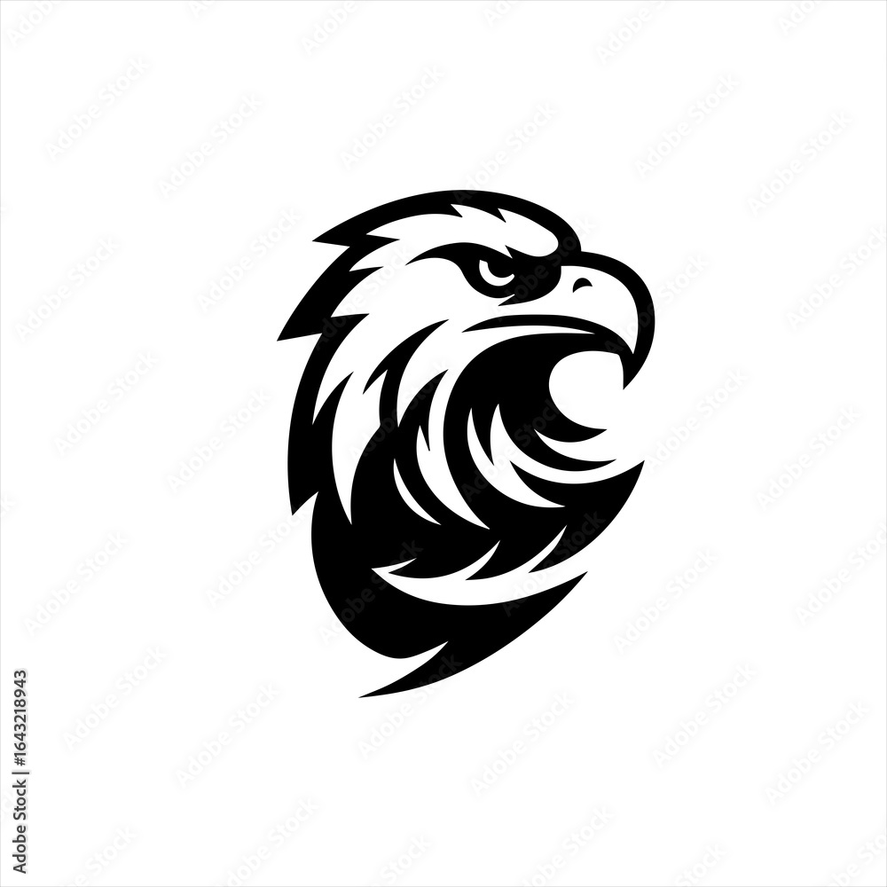 Fototapeta premium Aggressive eagle head emblem black and white