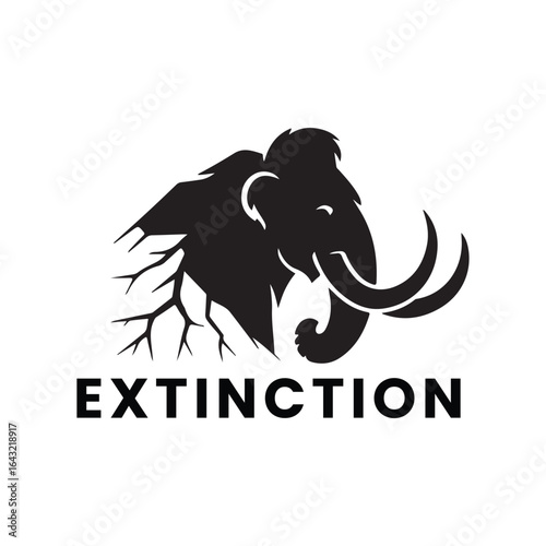 Black mammoth silhouette with extinction text on white background