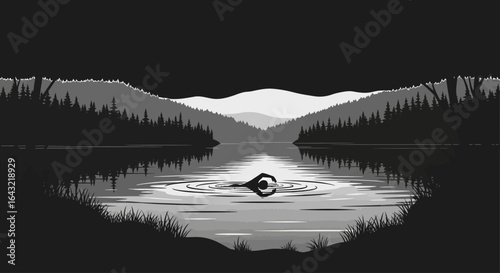 serene escape a solitary swimmer finds tranquility in a mountain lake perfect for wellness travel and relaxation themes