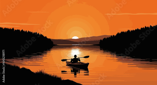 find serenity at sunset a kayakers peaceful journey across a tranquil lake embracing natures beauty and the calm of evening