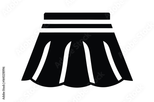 Isolated black cheerleader skirt icon has alternating vertical pleats on a crisp white background
