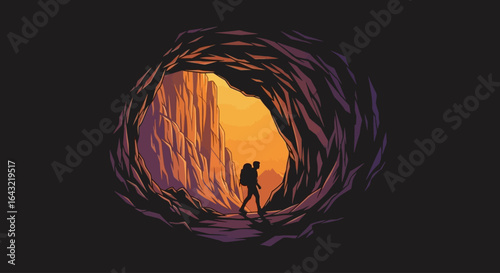 emerging from the darkness a hikers journey towards a bright and hopeful future symbolizing perseverance and the pursuit of new opportunities