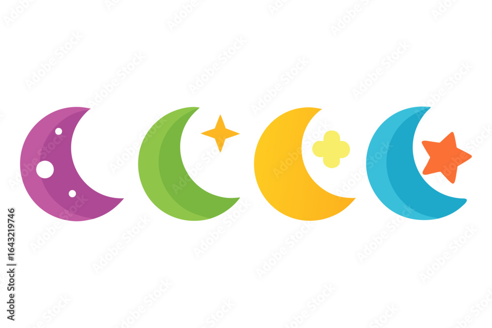 Obraz premium set of Moon and Stars vector silhouette illustration isolated on white background