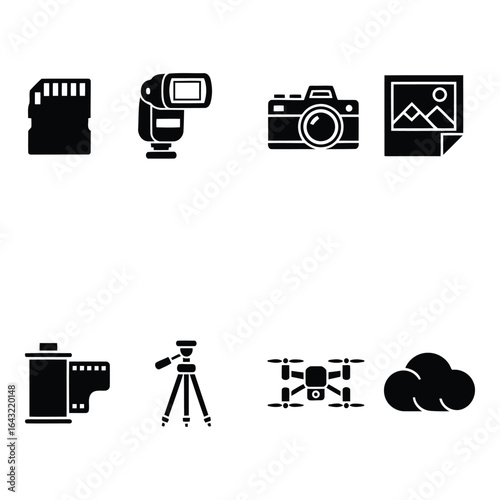 Art of photography equipment and accessories icons