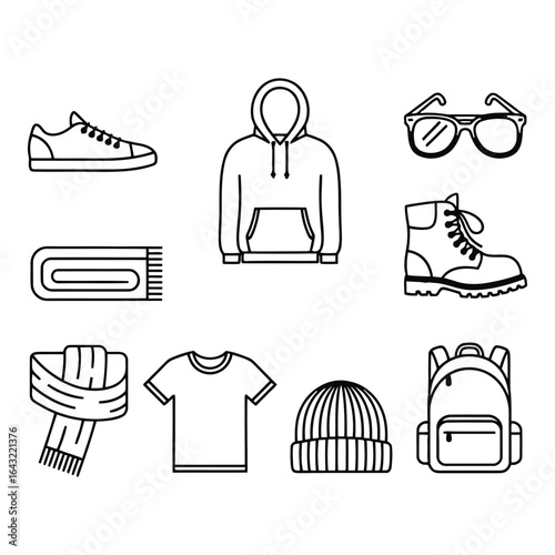 Art of collection of winter clothing and accessory icons isolated on white background
