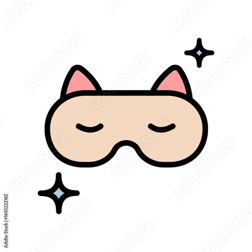 Sleeping mask with cute ears, color icon. Night sleep mask with eyes. Vector flat simple symbol. Isolated on white background.