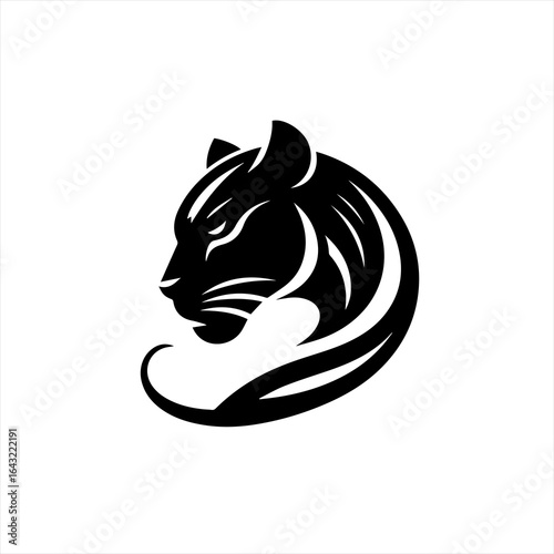 Stylized black tiger head silhouette with flowing mane