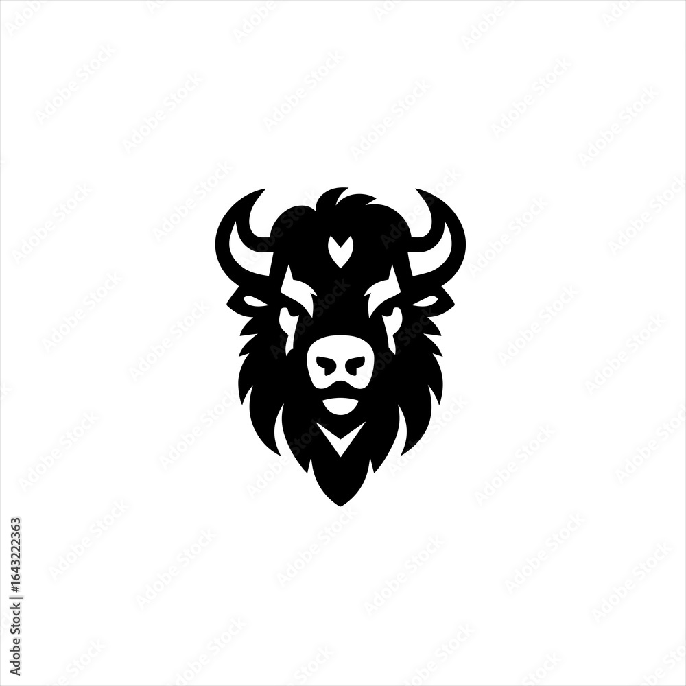 Obraz premium Stylized black silhouette of a bison head on white background