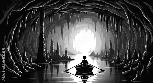 solitary journey through a dark cave finding light and hope in exploration and discovery