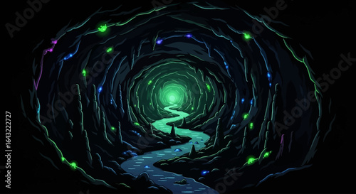 discover the enigmatic glow a journey through a mystical underground river cave perfect for fantasy adventure and esoteric designs