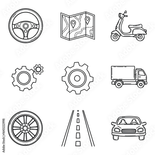 Art of transportation and automotive icons isolated on white background