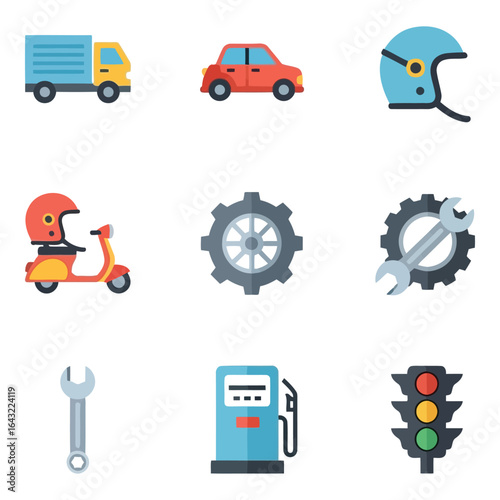Art of set of transportation and mechanic icons isolated on white background