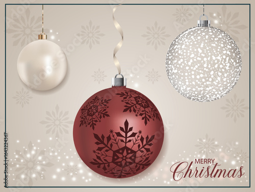 A red pearly Christmas tree decoration featuring a snowflake design.