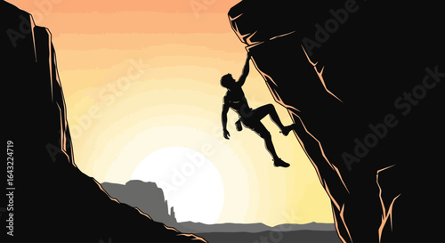 conquering the summit a silhouette of a climber ascending a rocky cliff at sunset symbolizing perseverance and achieving goals