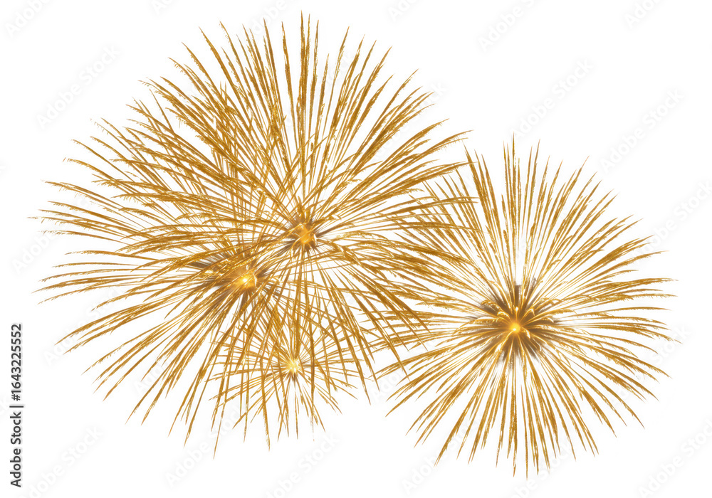Fototapeta premium Golden fireworks exploding in a bright burst, isolated on transparent background