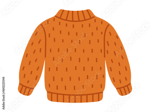 Vector warm knitted sweater in orange color. Cozy winter clothing. Knitting hobby element. Cute sweater clipart.