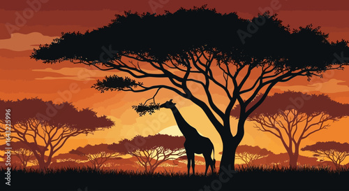 african sunset silhouette giraffe and calf at peaceful oasis ideal for travel wildlife and nature documentaries websites and designs