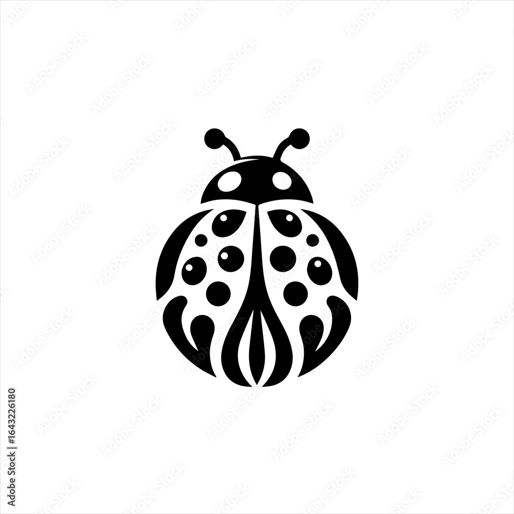 Stylized black ladybug icon with many spots and antennas Stylized black ladybug icon with many spots and antennas