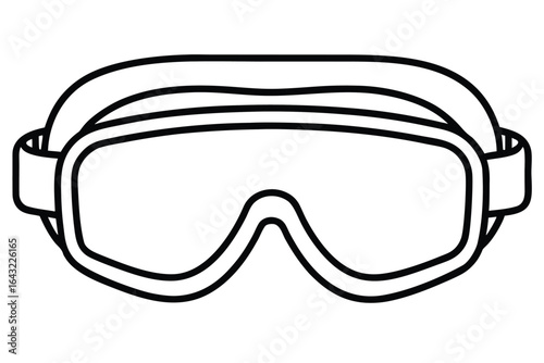 Isolated ski goggles outline presents protective eyewear for winter sports activity on white