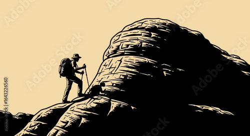conquer your goals a silhouette of a determined hiker ascending a rugged mountain peak symbolizing perseverance achievement and the triumph of challenges
