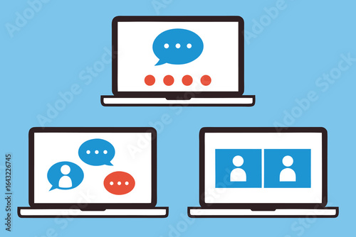 Illustration depicting online meetings and video conferencing communication and collaboration