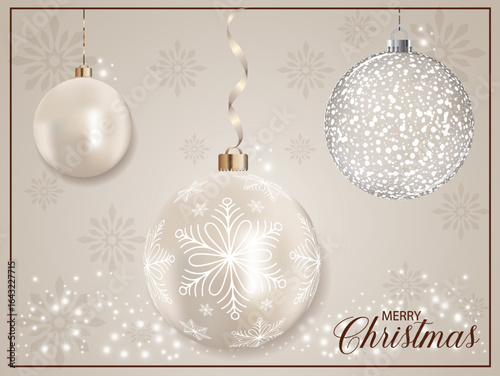 Pearly 3D realistic metallic Xmas bauble ball with white snowflake decoration.