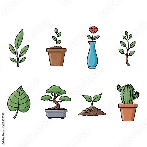 Art of plant and tree elements collection isolated on white background