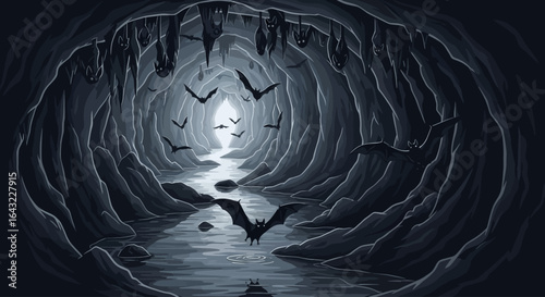 mysterious bat cave a dark moody illustration perfect for halloween gothic fantasy or supernatural projects needing an eerie atmospheric background image