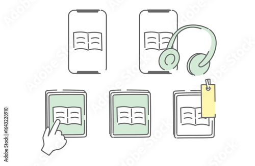 Digital reading and audiobook concept with smartphones and tablets