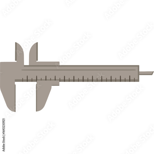 Flat design vector illustration of a gray vernier caliper, a precision measuring instrument for engineering and technical work.